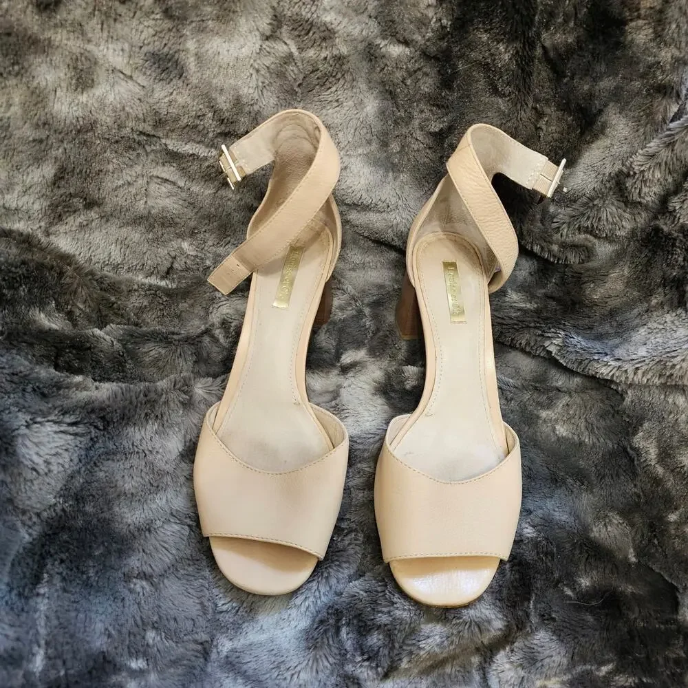 Louise et Cie Karisa Cream Leather Strappy Chunky Heels Size 9